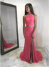 Halter Two Pieces Mermaid Satin Prom Dress with Slit LBQ4131